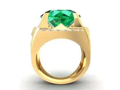 Luxury Emerald Gemstone Men Ring with Lion Symbol  2141  3D print model