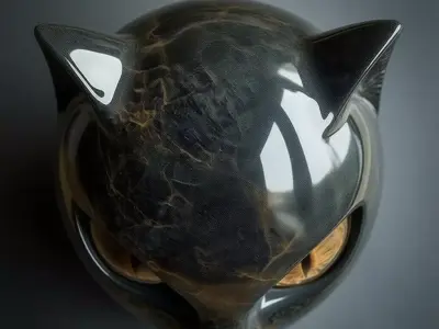 Marble Cat Head Glossy Sculpture Felline 3D Low-poly 3D model