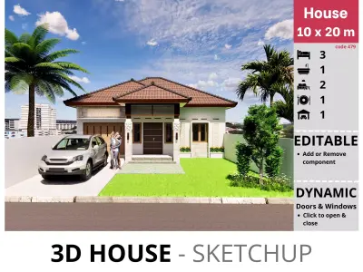 House 10x14m code 479- Sketchup 3D model 3D model 3D model