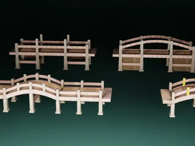 Rock and wood bridges Low-poly 3D model