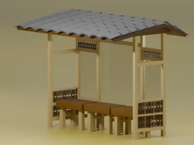 Bus Stop In Chinese Style 3D model