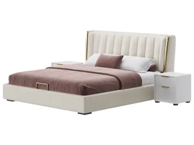 Beige Upholstered Wingback Modern bed I 3D model