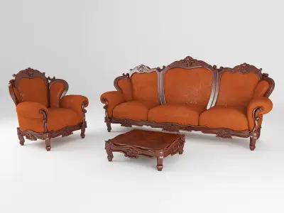 baroqueFurniture victorian sofa set 3D model