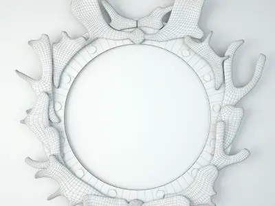 Antler and Wood Mounted Convex Mirror 3D model