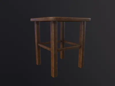 Wooden chair old 3D Model Low-poly 3D model