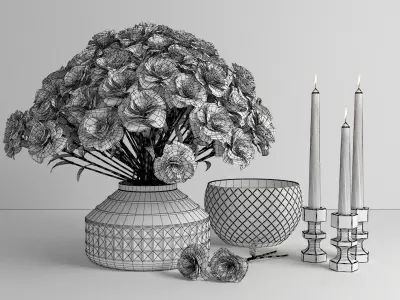 set806 roses and candles in vase 3D model