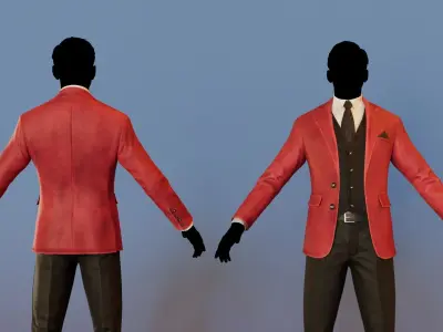 Men Pans with Shirt Blazer and Shoes Vest Velvet Red Low-poly 3D model