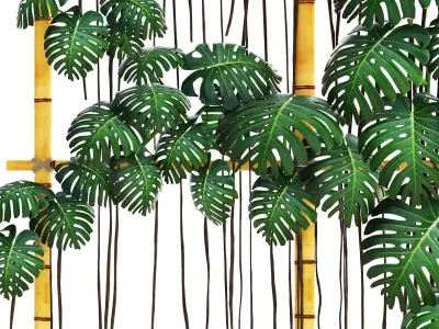 Monstera bamboo planter with plants 3D model