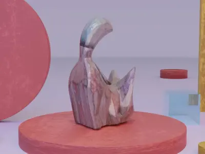 Cat wood statue 02 Low-poly 3D model