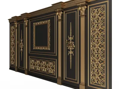 Boiserie Classic Wall with Mouldings 017 Black Low-poly 3D model
