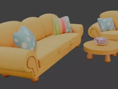 Cartoon sofa set 3D model