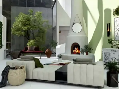 Bright and Luxurious Living Space 3D model