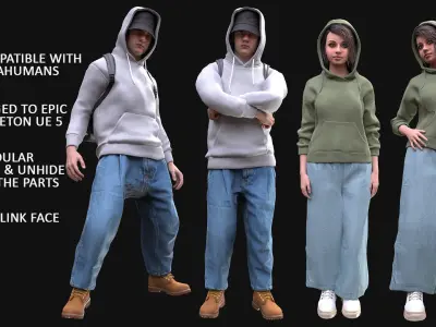 Mens and Womens Autumn Outfits - Modular - Rigged 3D Model Collection