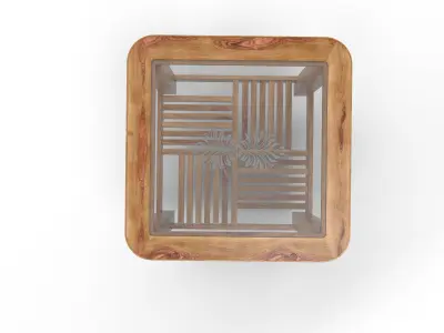 Wooden Glass-Top Center Table with Slatted Storage Shelf Low-poly 3D model