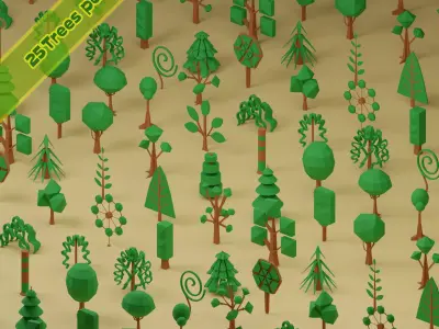 Low Poly Trees Collection - 25 trees pack 11 Low-poly 3D model