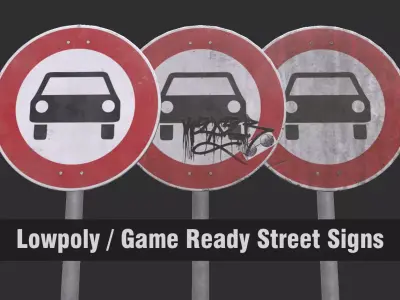 Lowpoly CITY TRAFFIC STREET SIGN No Cars VR AR Games 3D PBR  Low-poly 3D model