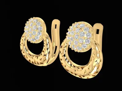 Luxury Diamond Cluster Hoop Earrings for Women 1141 3D print model