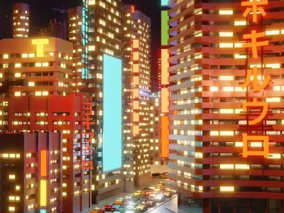 City Lowpoly lit up at night Low-poly 3D model