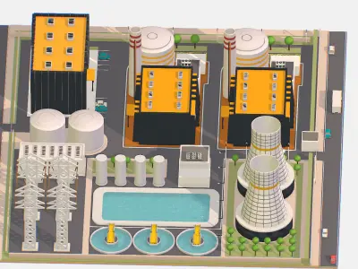 Presenting Nuclear Power Station Low-poly 3D model