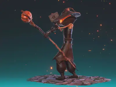 Pumpkin Mage stylized fantasy character  Low-poly 3D model