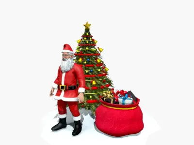 Santa Claus Christmas Tree And Gifts Low-poly 3D model