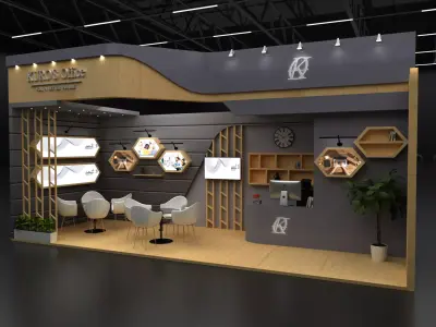 modern exhibition office-like 3 sides booth 3x8 3D model