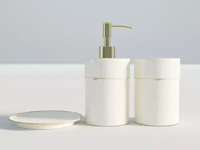 Bathroom Set White and Gold 1 3D model
