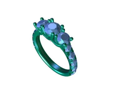 E ES021 three stone diamond engagement ring in rose gold 3D print model