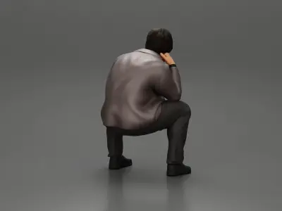 Worried man in a leather jacket sitting and thinking 3D print model