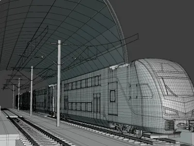 Station with Stadler train USA 3D model