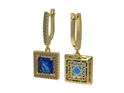 earrings 3D print model two with emerald stones and diamonds 3D print model