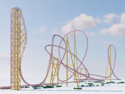 Modern roller coaster track 3D model