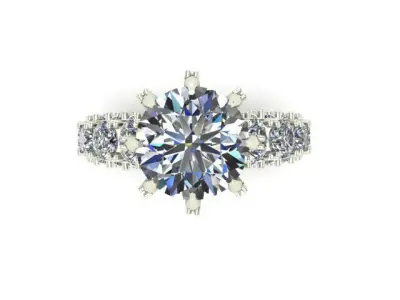 Engagement Ring With Many Round Diamond On It 3D model