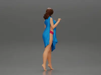 Girl in bikini and suit Leaning Against car on the beach 3D print model