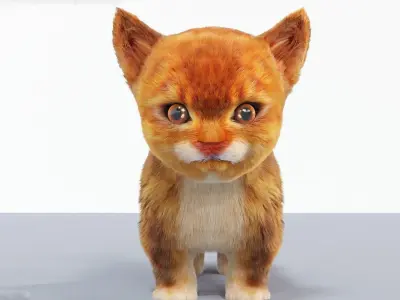 Fur Cute Cat kitten Red No Rig Low-poly 3D model