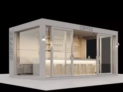 Container Cafe whith furniture and  accessories 3D model