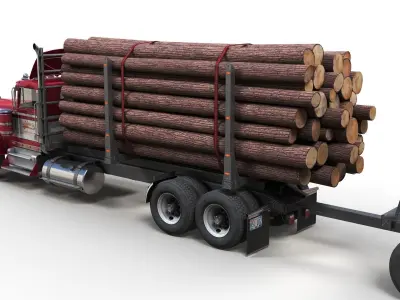 Kenworth W900A Logging truck Low-poly 3D model
