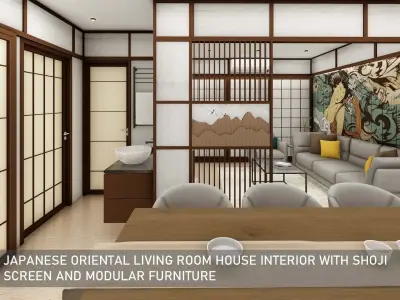 Japanese oriental living room interior shoji screen furniture 3D model