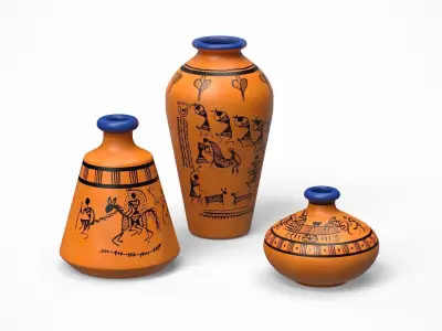 Warli Terracotta Vases orange painted Low-poly 3D model