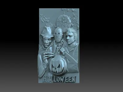 Halloween plaque with three people 3D print model