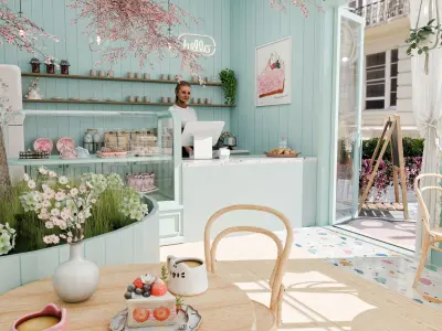 Cherry Blossom Cafe Blender Scene 3D model