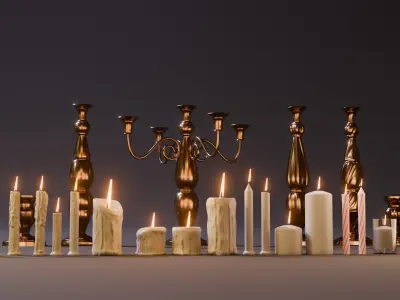 Candle lamp stand collection Low-poly 3D model