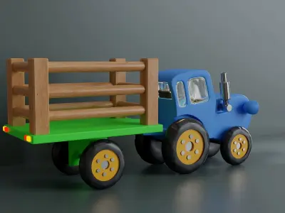 Childrens toy Tractor with a trailer 3D model