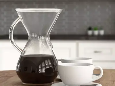 Chemex and Coffee Cups - Pour over Coffee 3D model