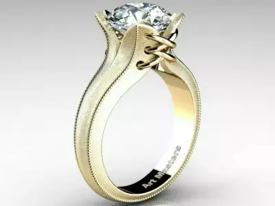 Luxury Solitaire Ring 3D Jewerly Gold Lace Band Diamond Center Low-poly 3D model