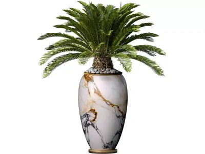 Decorative Cycas palm in marble vase pot urn 3D model