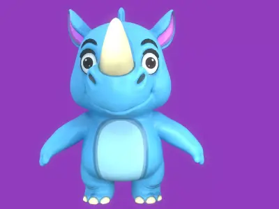 Rigged Blue Cute Playful Rhino  Low-poly 3D model