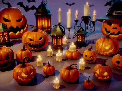 Halloween Pumpkin and lanters decorations Low-poly 3D model