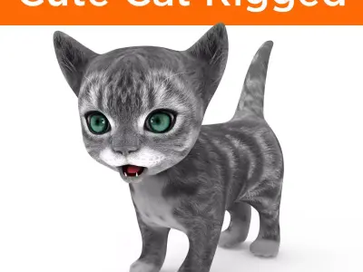 Cute pet cat model 3d low poly Rigged Low-poly 3D model