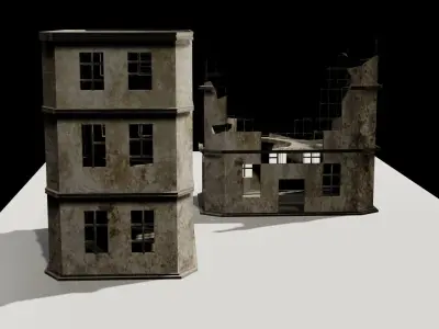 Destroyed building Low-poly 3D model